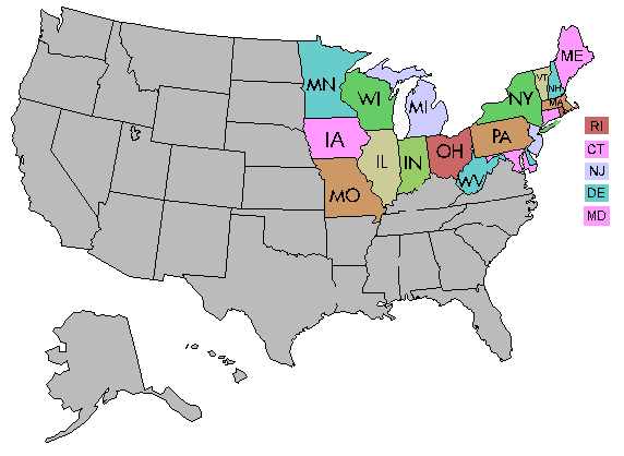 Map of USA with Eastern Area Displayed