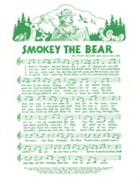 Smokey the Bear song sheet with music and lyrics