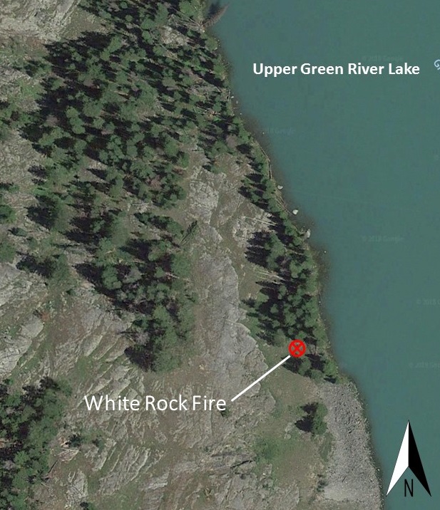 Google map image showing the fire location adjacent to the Upper Green River Lake.