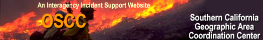 Graphic of two firefighters with fire in the background. Title is an Interagency Incident Support Website of the Southern California Geographic Area Coordination Center.