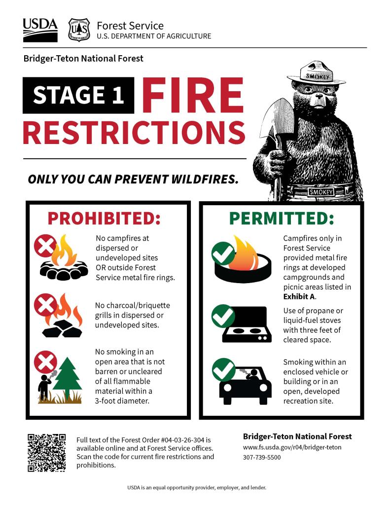 Stage 1 fire restriction poster showing what is prohibited and what is allowed during restrictions
