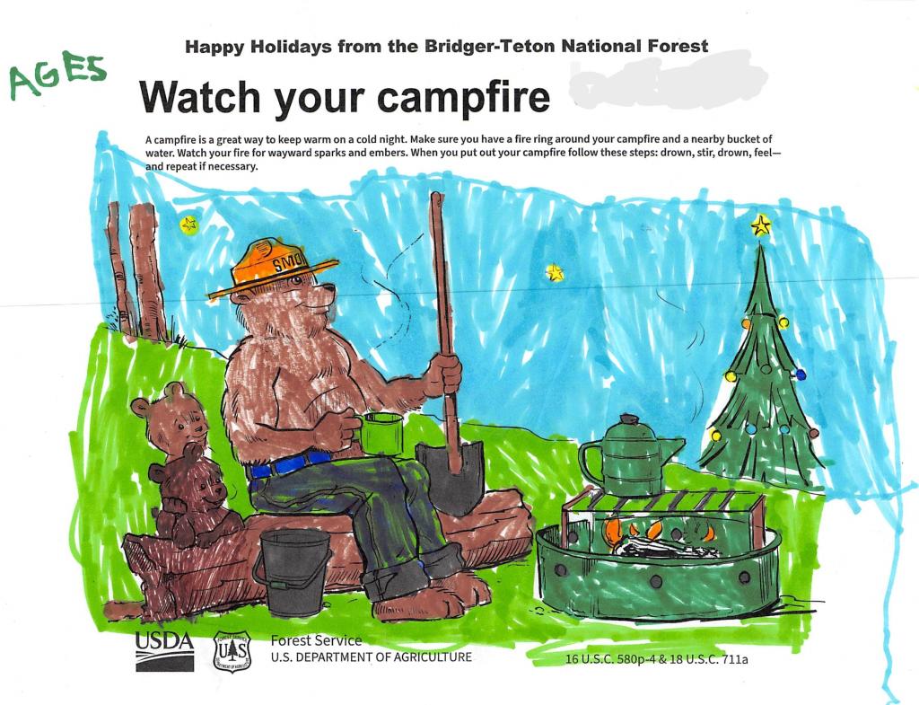 Color sheet of Smokey by the campfire