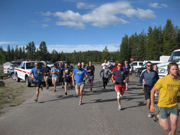 Firefighters train for physical fitness during a race