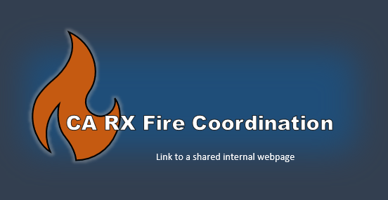 Orange flames blue background text displaying CA RX Fire Coordination