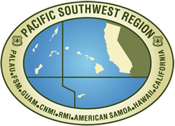 Pacific Southwest Regional Logo including an outline maps of California, Guam, Commonwealth of the Northern Mariana Islands, American Samoa, and Hawaii.