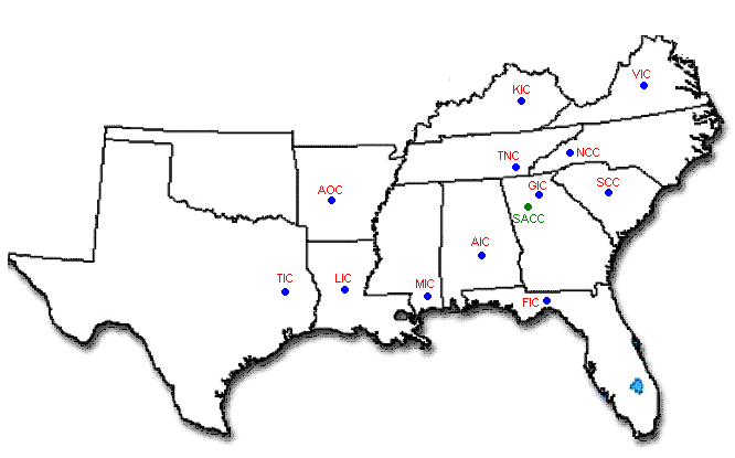 Southern Area Map by States
