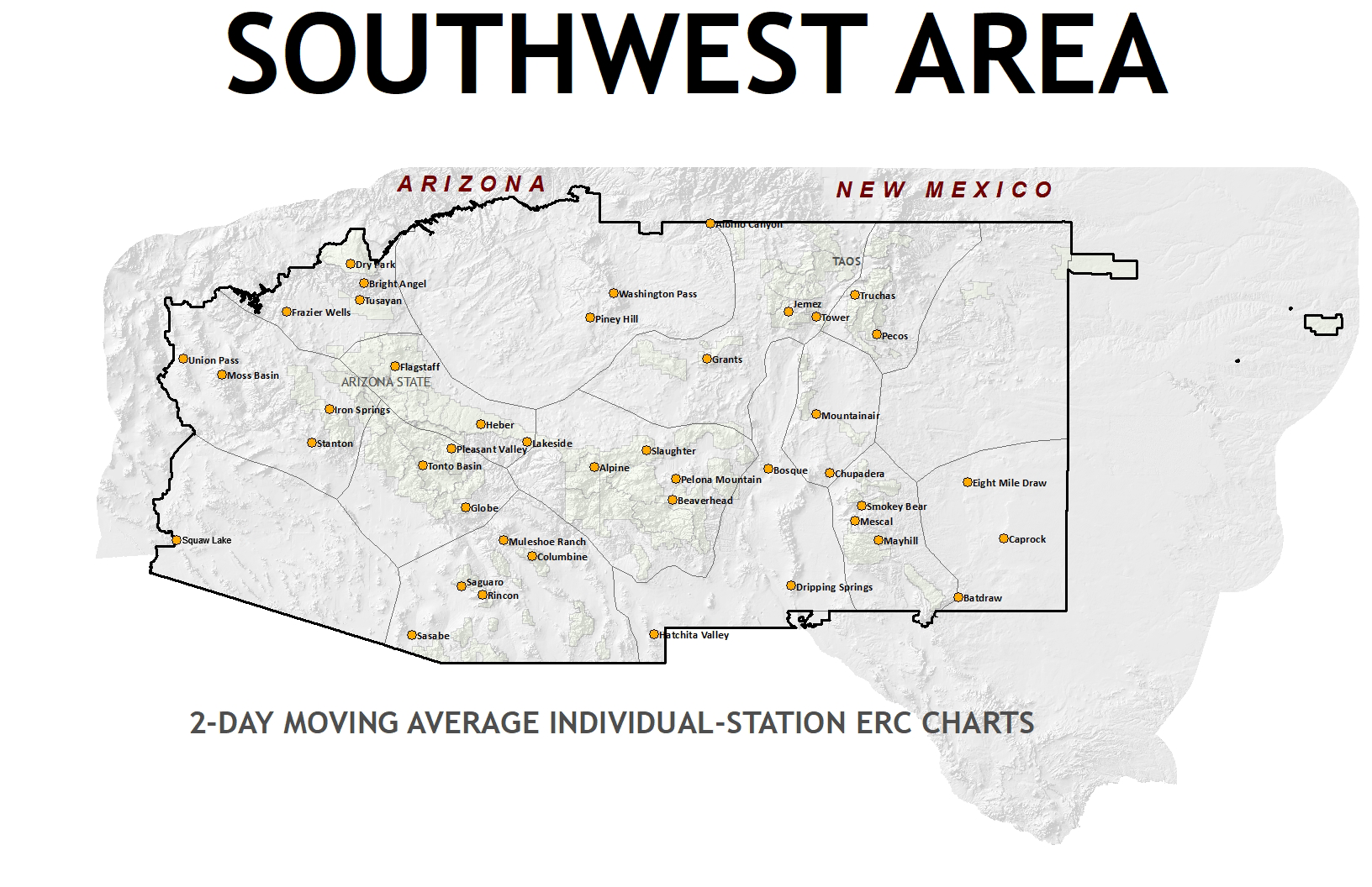 Image of the Southwest Area with Individual RAWS Stations locations depicted